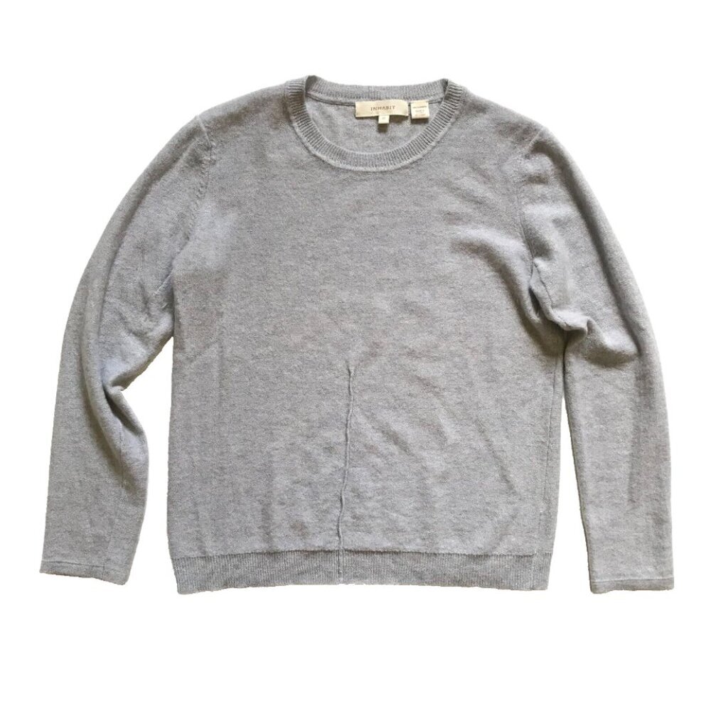 INHABIT Cashmere Crew Neck Sweater Womens Small Gray Blue Long Sleeve Pullover